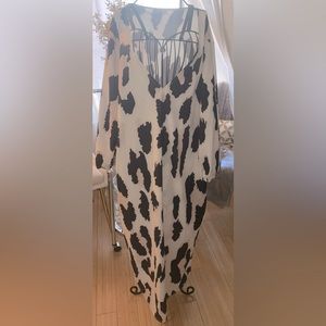 Big Leopard Print V Neckline Slip MIDI Dress with Side Slits Sz XXL